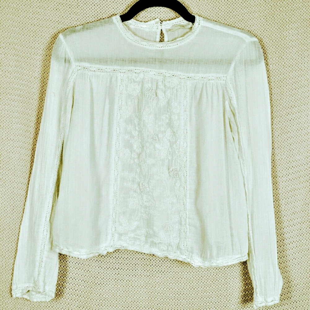 ZARA Semi-sheer White top with Embroidery